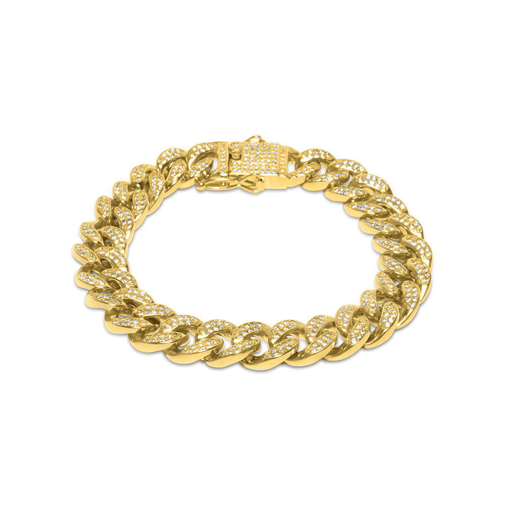 12mm Gold Cuban Link Diamond CZ Bracelet for Men