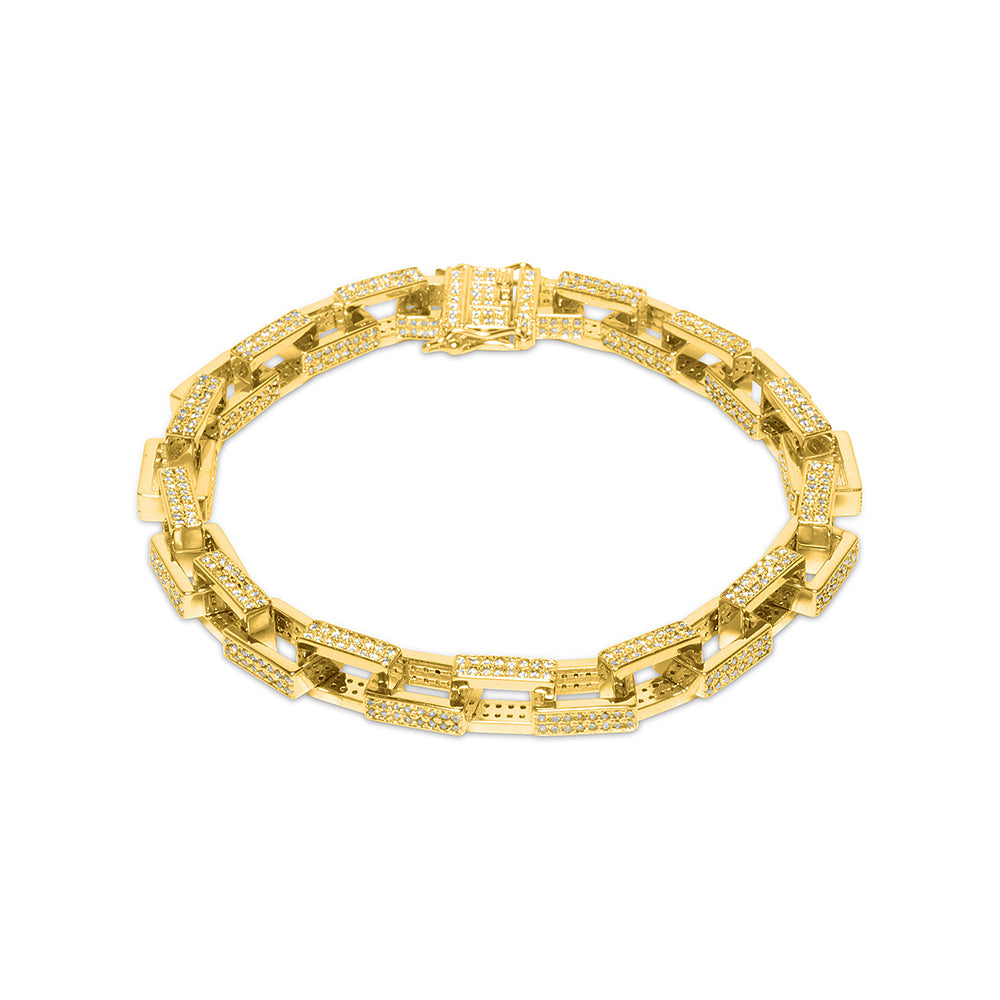 7mm Men's Gold Hermes Link Diamond CZ Bracelet