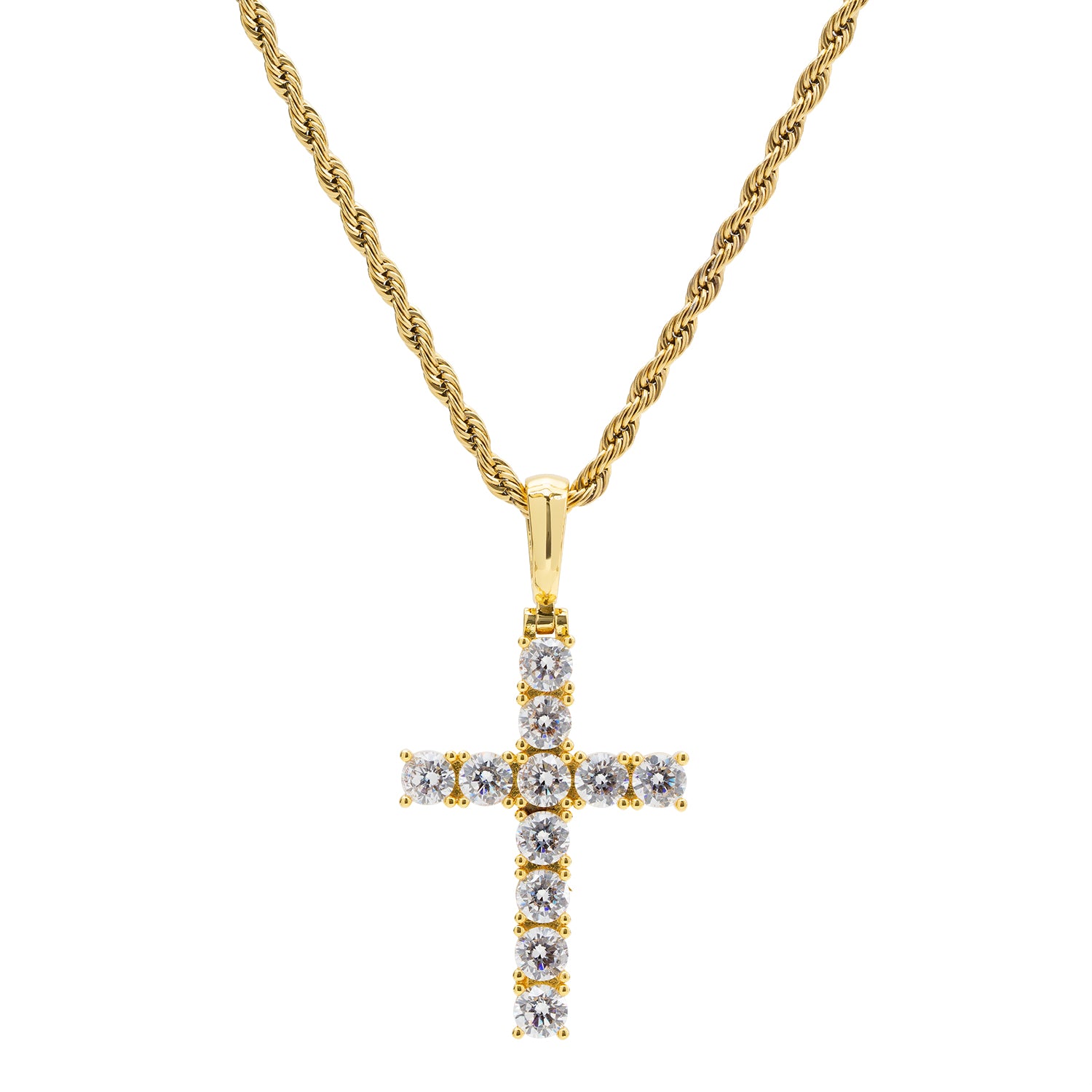 Gold Diamond CZ Cross Necklace