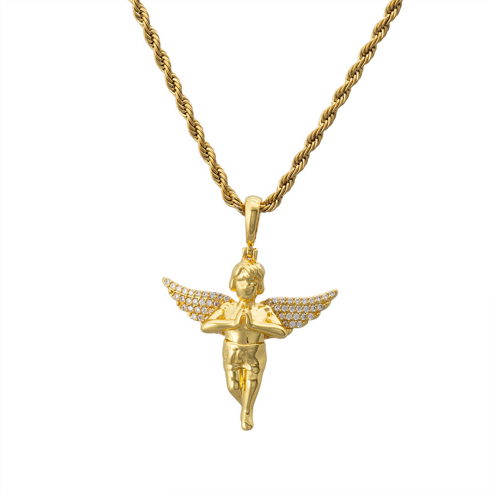 Gold Diamond CZ Angel Necklace