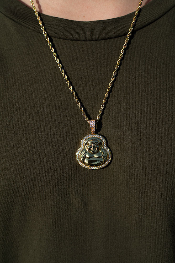 Gold Diamond CZ Buddha Necklace