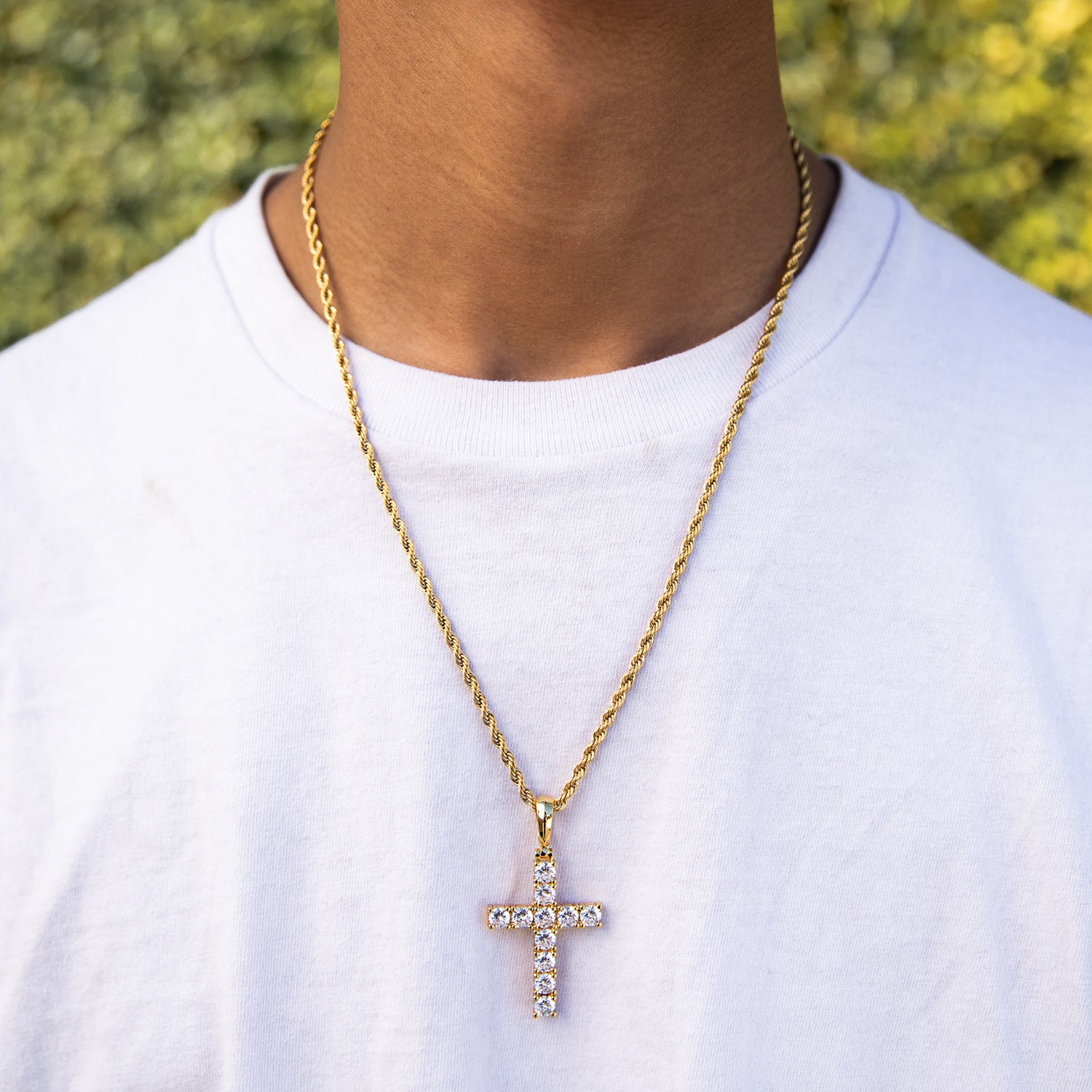 Gold Diamond CZ Cross Necklace