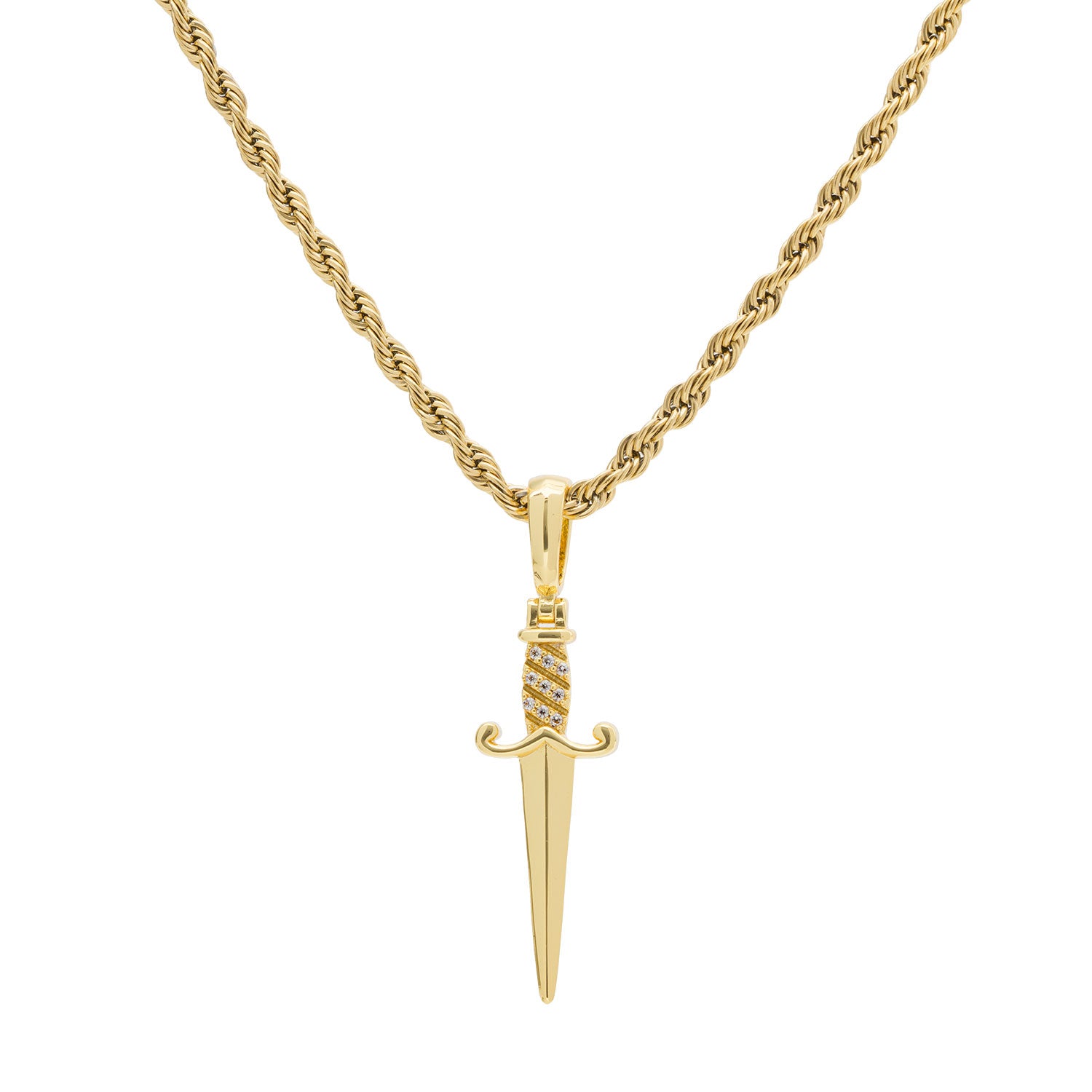 Gold Diamond CZ Dagger Necklace