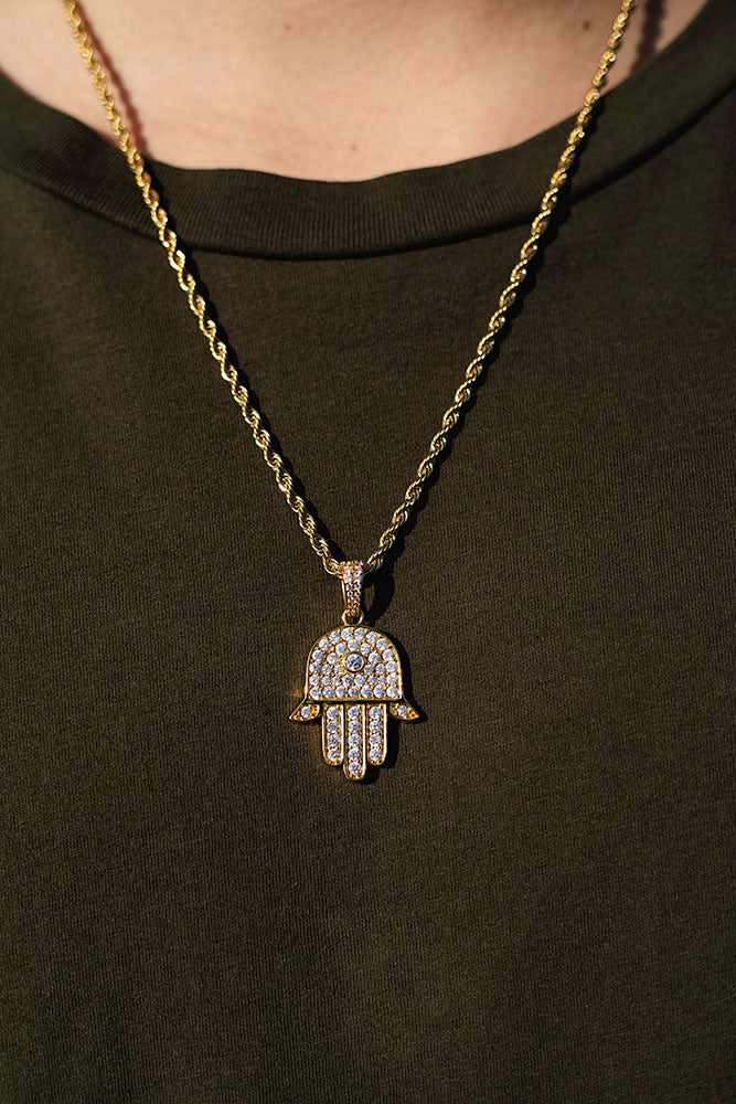 Gold Diamond CZ Hamsa Necklace