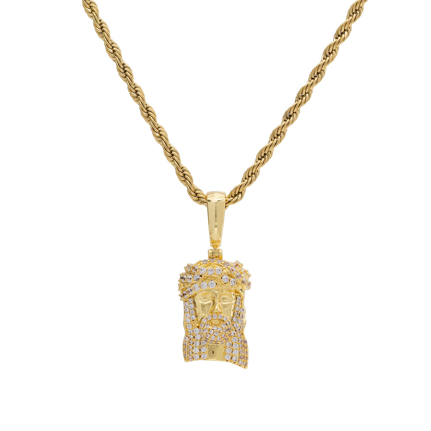 Gold Diamond CZ Jesus Piece Necklace