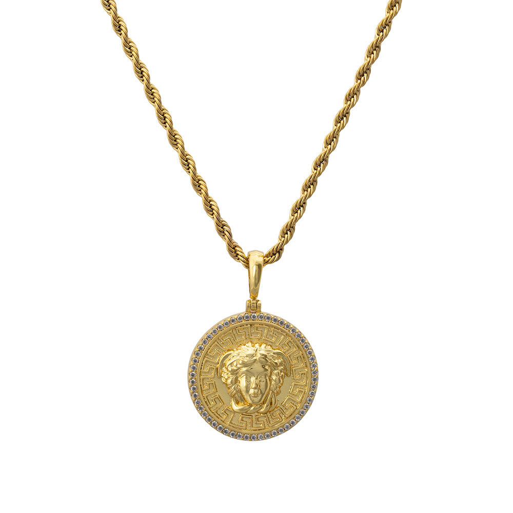 Gold Diamond CZ Medusa Necklace