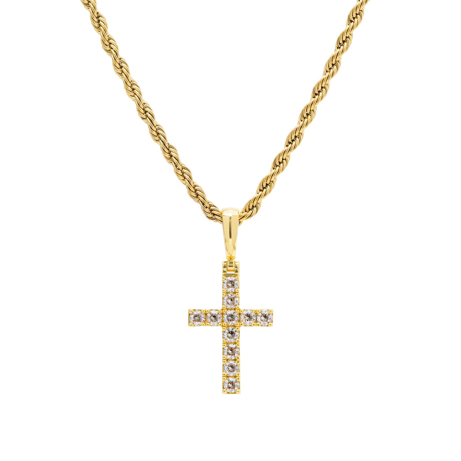 Gold Diamond CZ Micro Cross Necklace