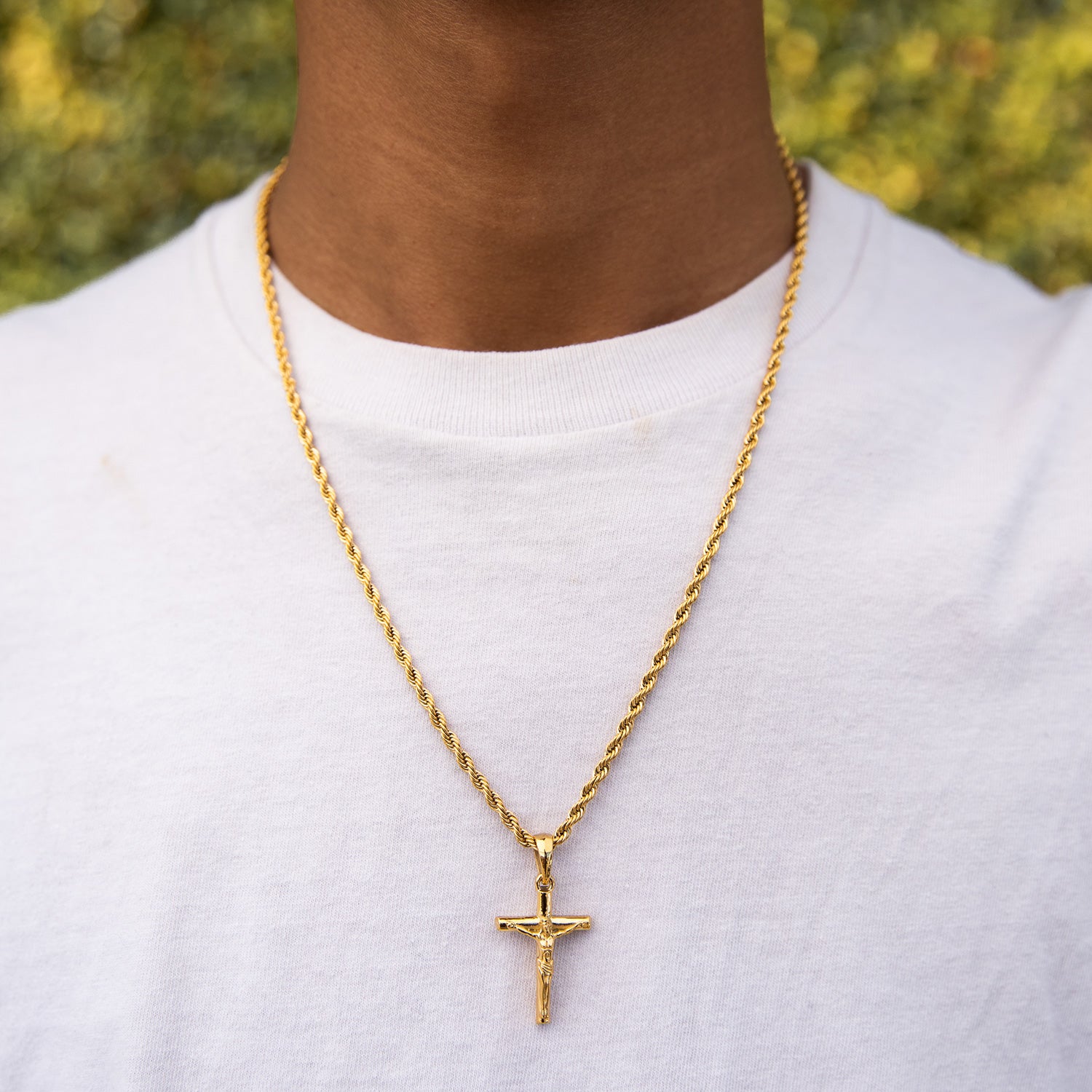 Gold Stainless Steel Crucifix Necklace