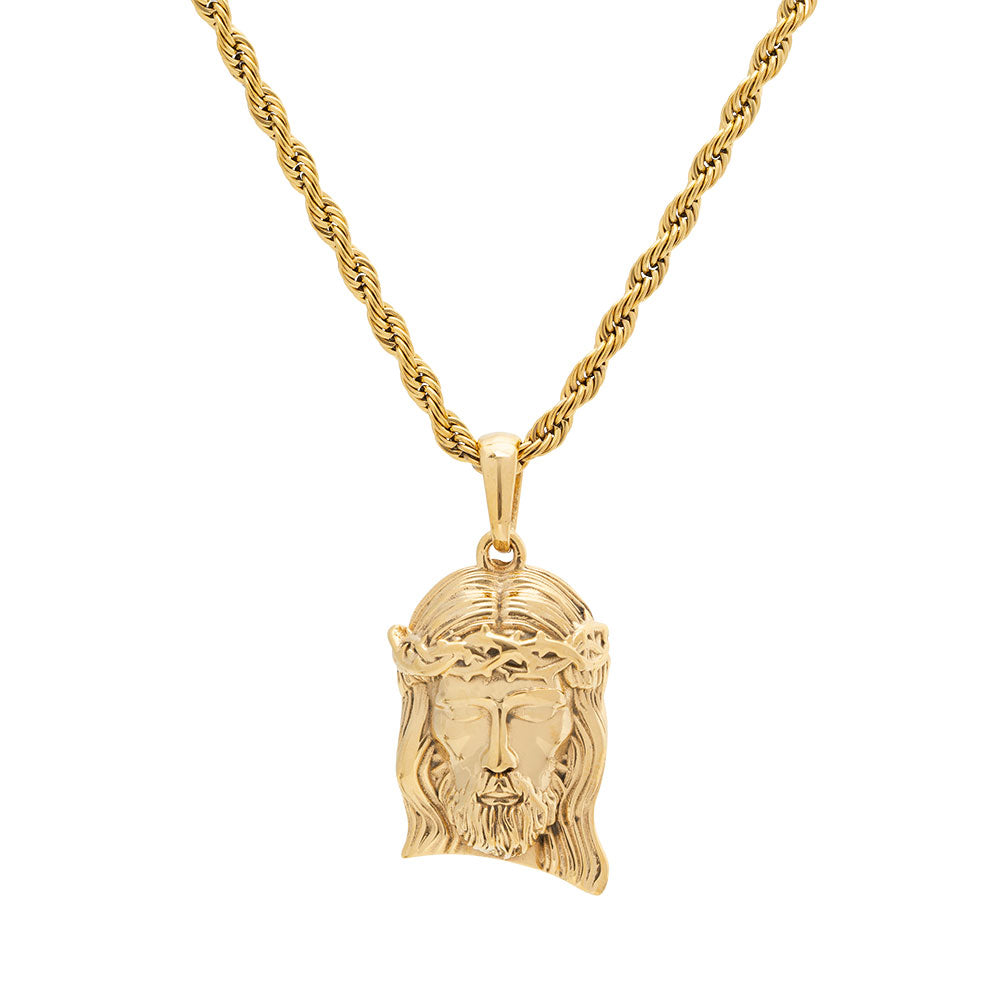 Gold Stainless Steel Jesus Piece Necklace