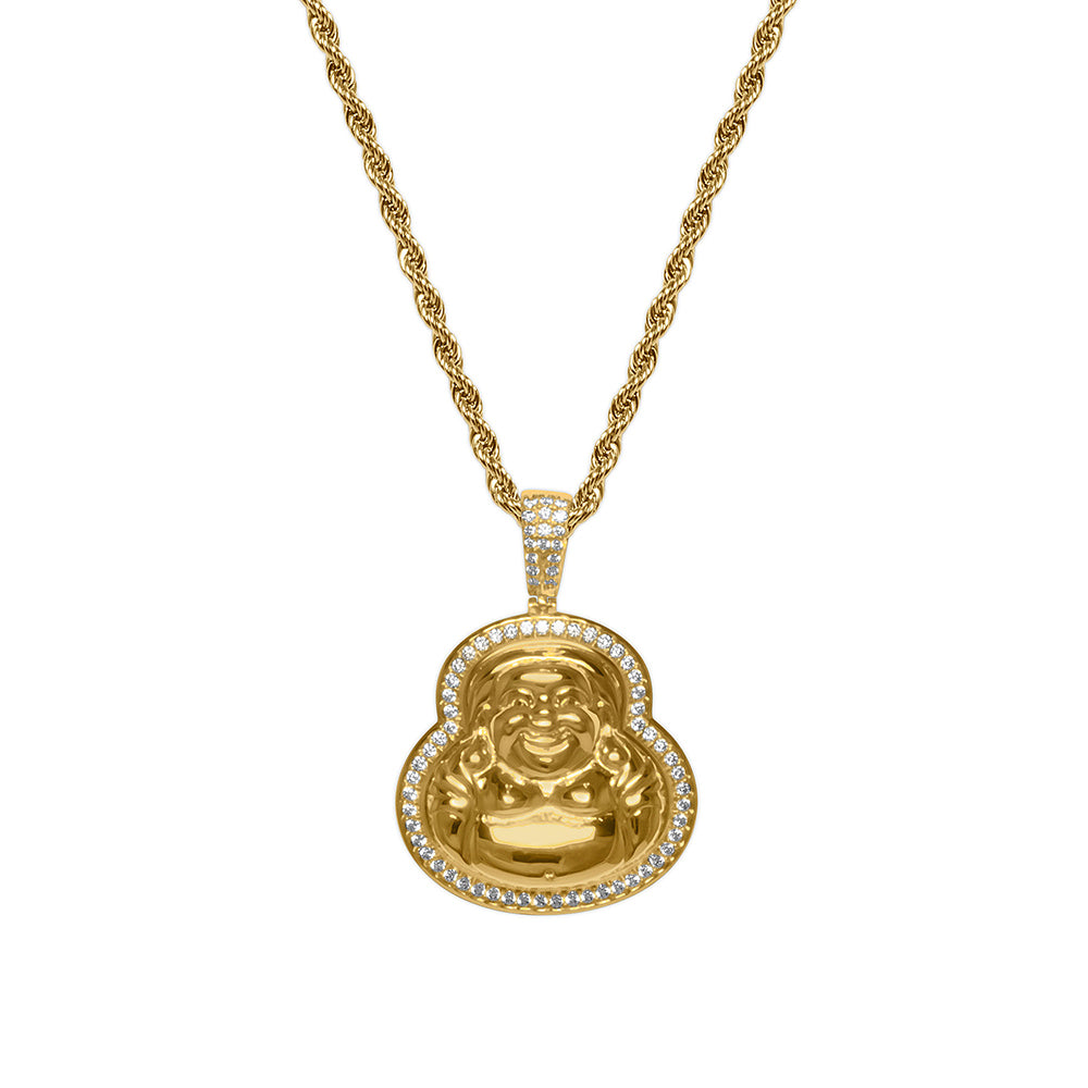 Men's Gold Diamond CZ Buddha Hip Hop Necklace