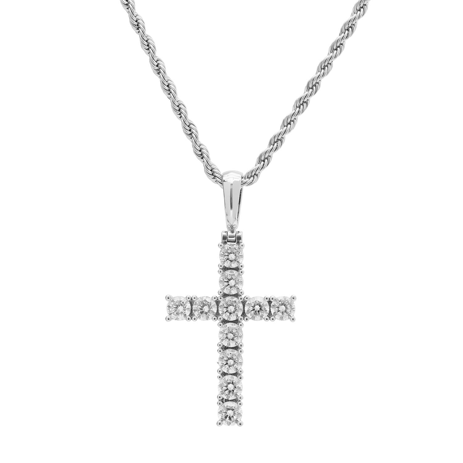 White Gold Diamond CZ Cross Necklace