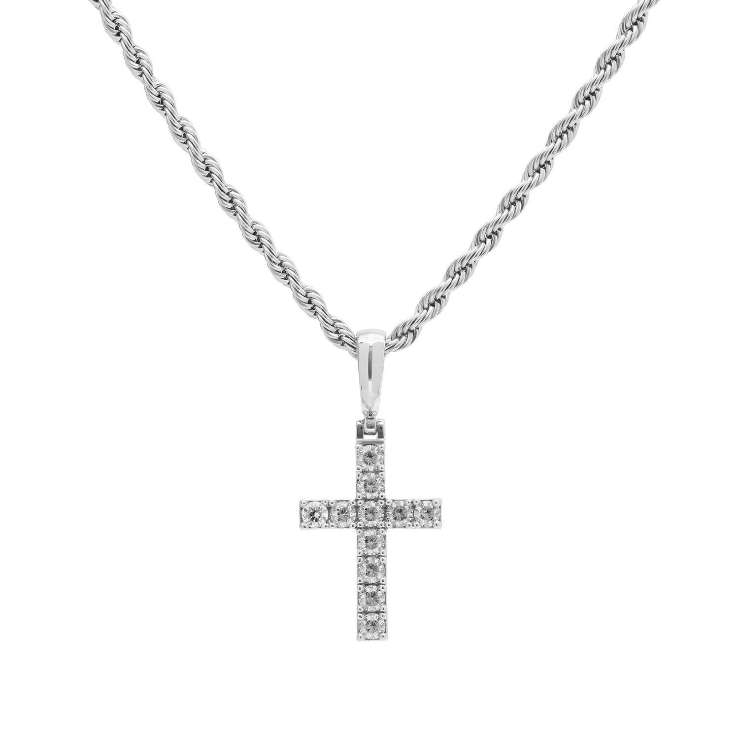 White Gold Diamond CZ Micro Cross Necklace