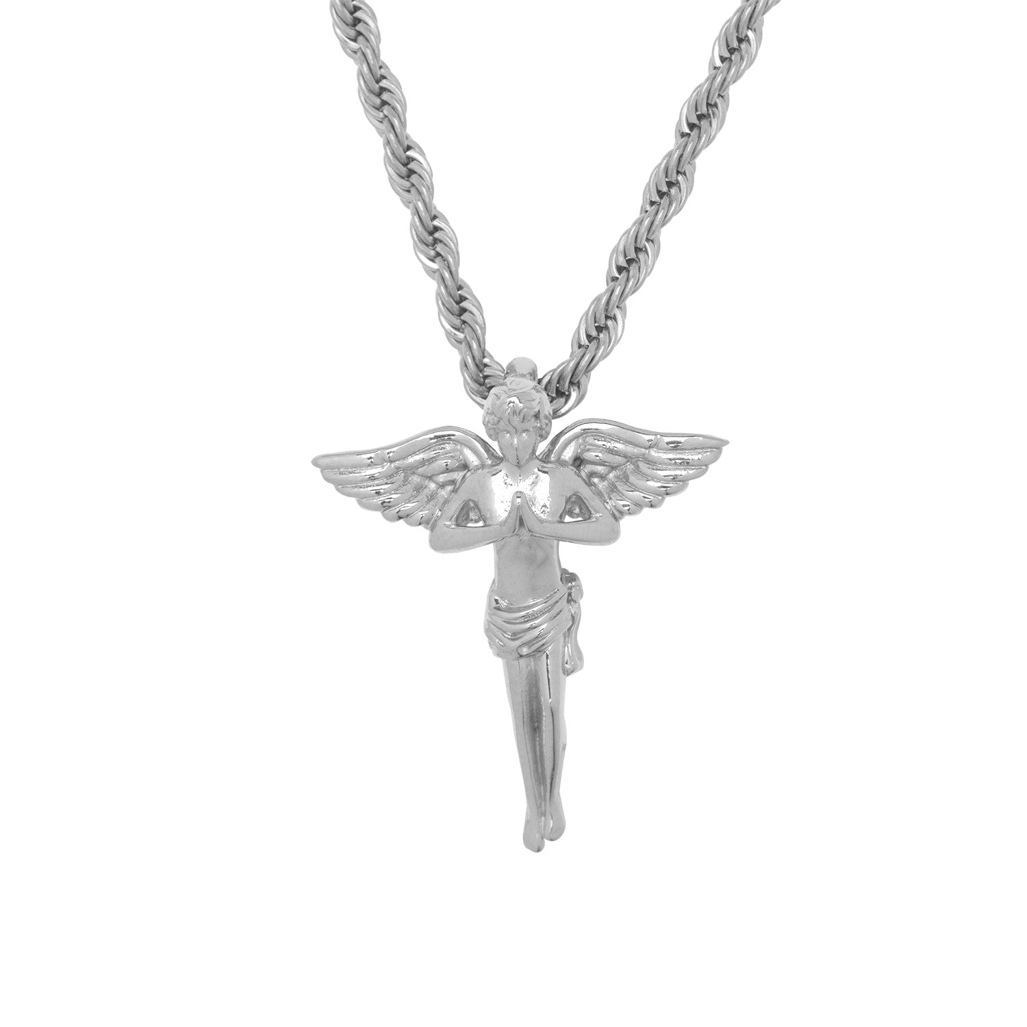 White Gold Stainless Steel Angel Necklace
