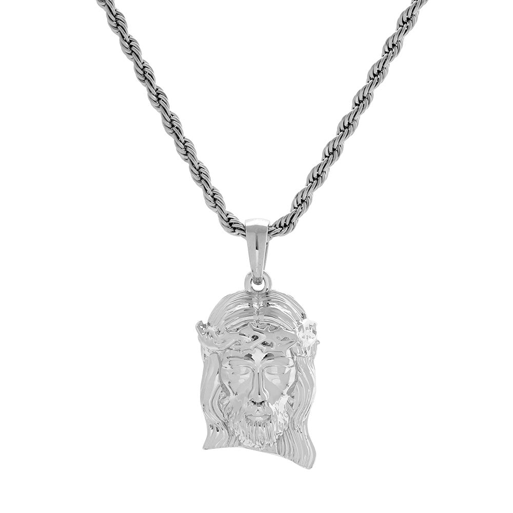 White Gold Stainless Steel Jesus Piece Necklace